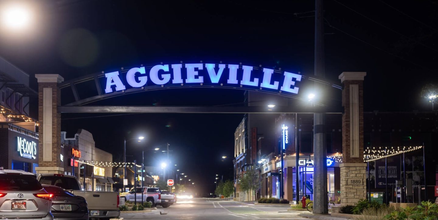 Aggieville Sign at Night